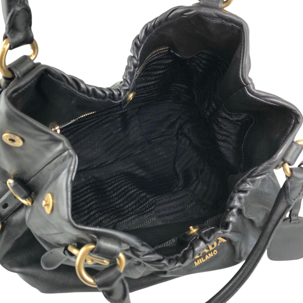 PRADA Logo Shoulder bag Hobobag Black Vintage k2n6cf