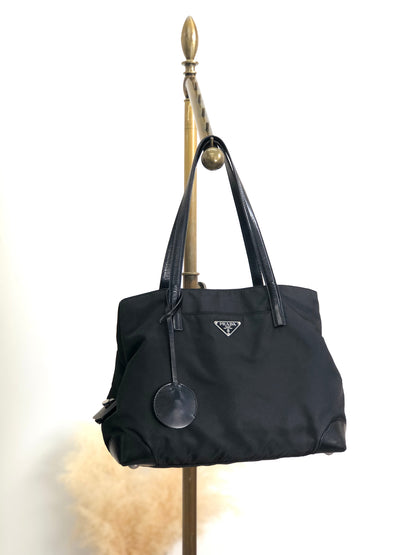PRADA Tessuto Triangle Logo Totebag Black Vintage nz73vd