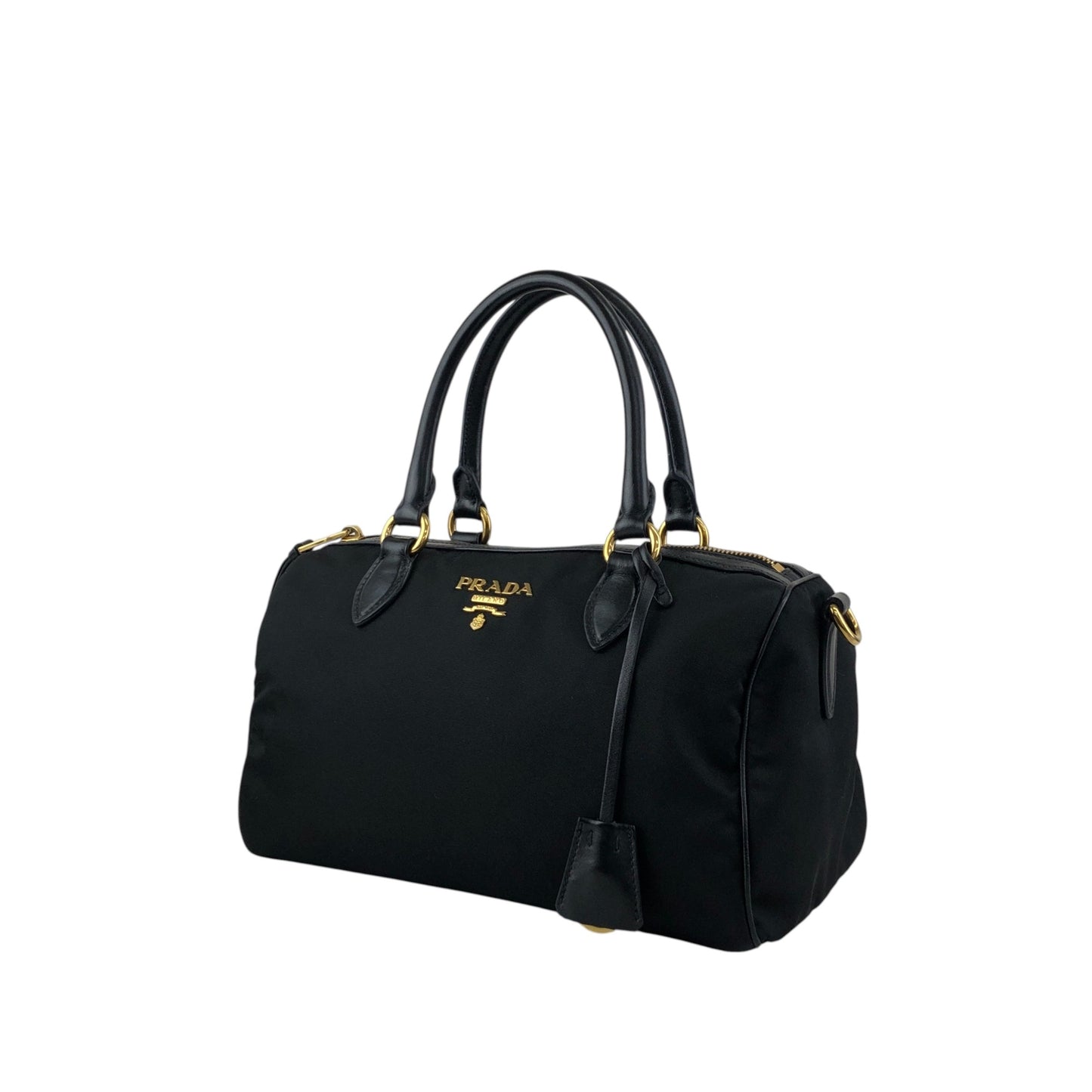 PRADA Logo Two-way Boston bag Shoulder bag Black Vintage 76zjdy