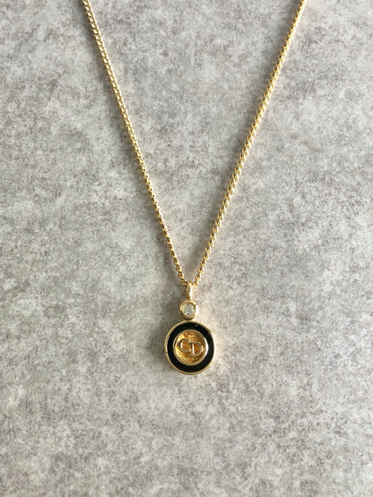 Christian Dior CD Logo Necklace Gold×Black Vintage apcsbb