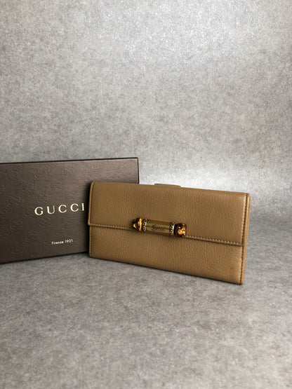 GUCCI Bamboo Long Wallet Beige Vintage kj6mc3