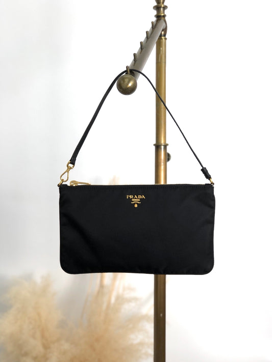 PRADA Logo Shoulder bag Black Vintage w5h4j5