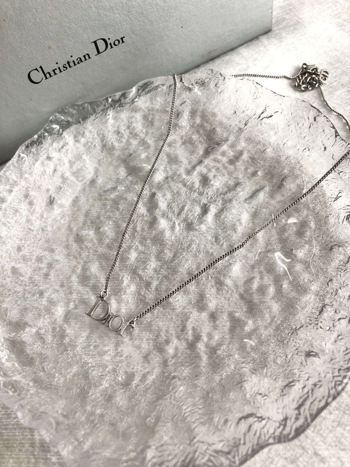 Christian Dior Logo Motif Necklace Silver Vintage fpadj8