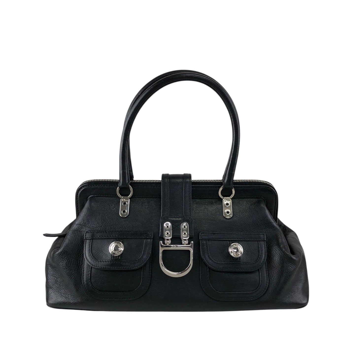 Christian Dior Logo Handbag Black Vintage ntaxds