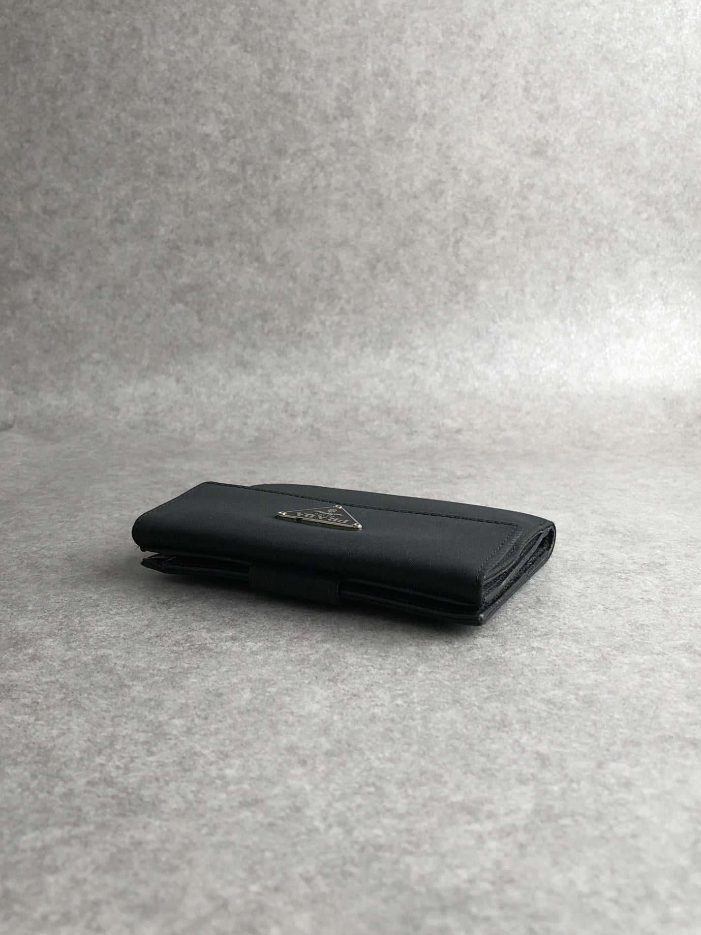 PRADA Tessuto Triangle Logo Folded Wallet Black Vintage 5se6i2