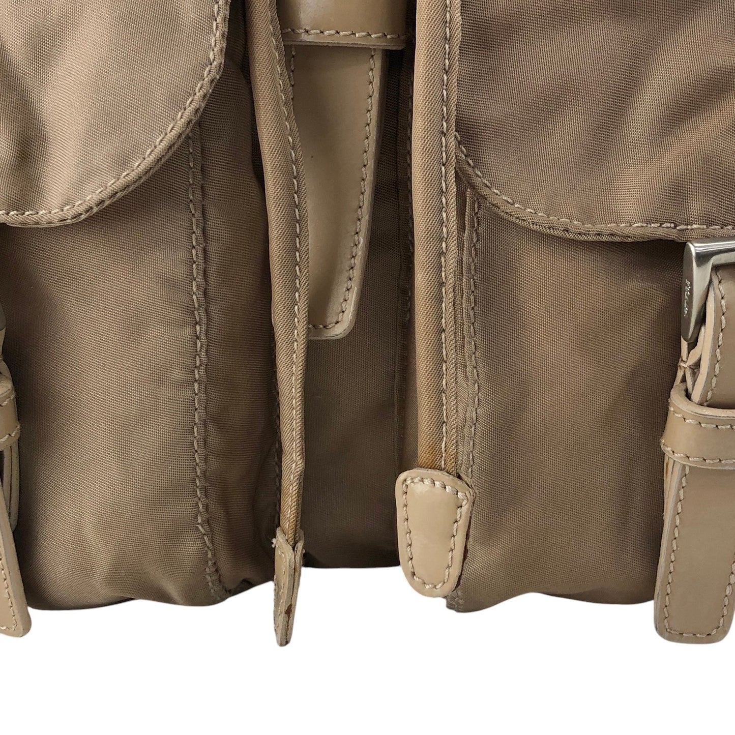 PRADA Tessuto Triangle Logo Double Pocket Backpack Beige Vintage nhc32x