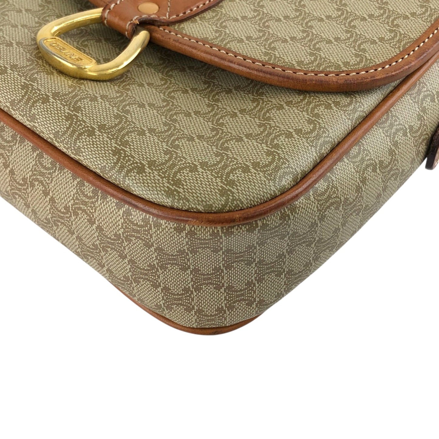 CELINE Macadam Horseshoe Small Shoulder bag Beige Vintage myw6bv