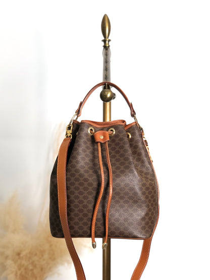 CELINE Macadam Two-way Drawstring Handbag Shoulder bag Brown Vintage ifb2i4