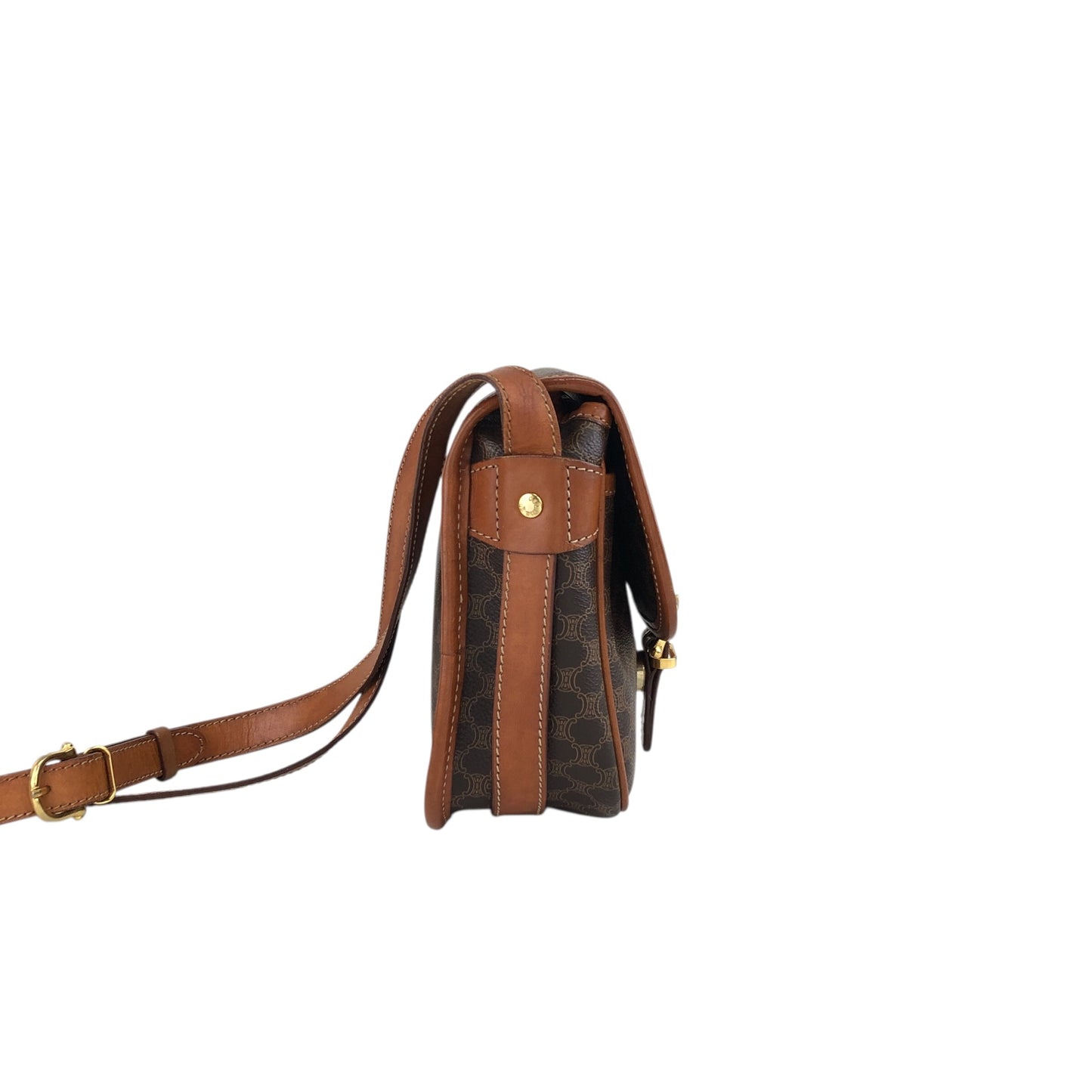 CELINE Macadam Blason Front Buckle Shoulder bag Brown Vintage bk3xcz