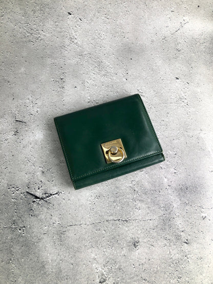 CELINE Gancini Trifold Wallet Green Vintage 4cifcs