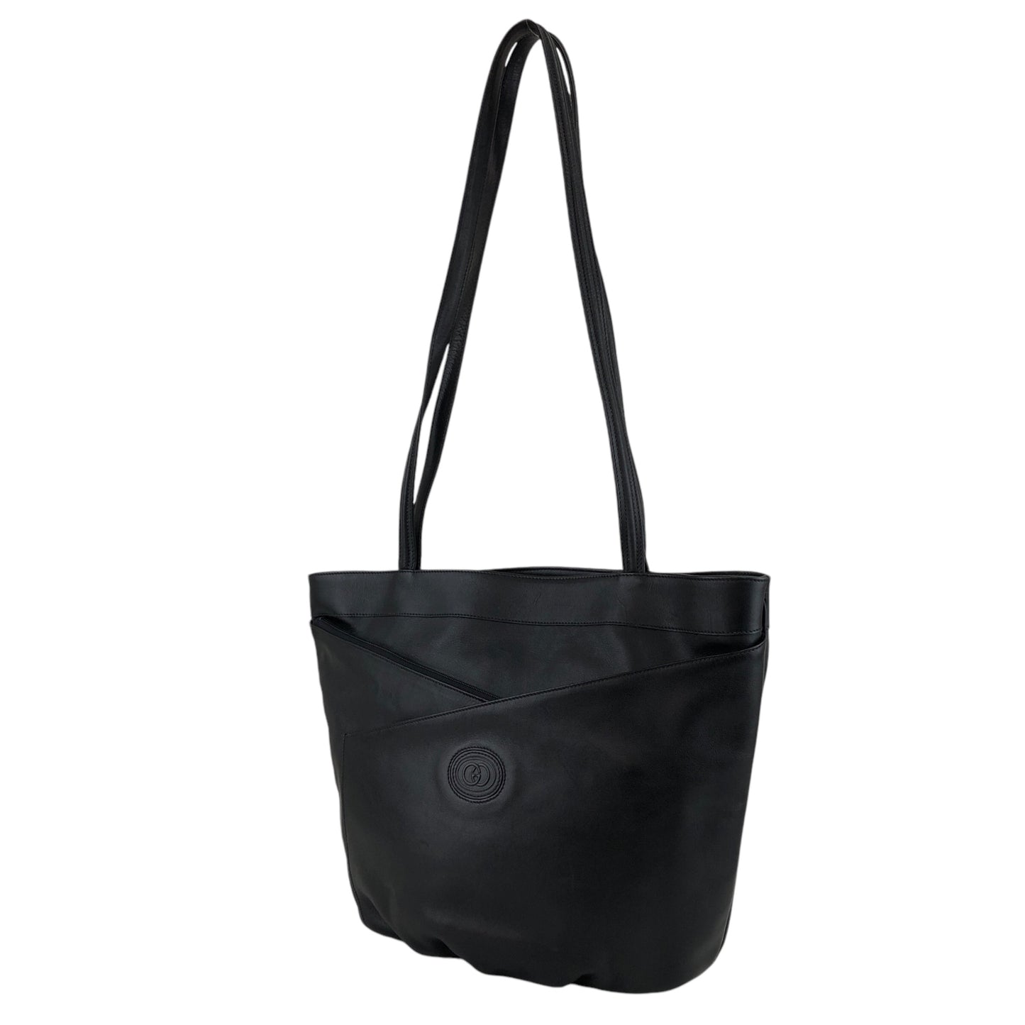 GUCCI Logo Embossed Shoulder bag Totebag Black Vintage cgykye