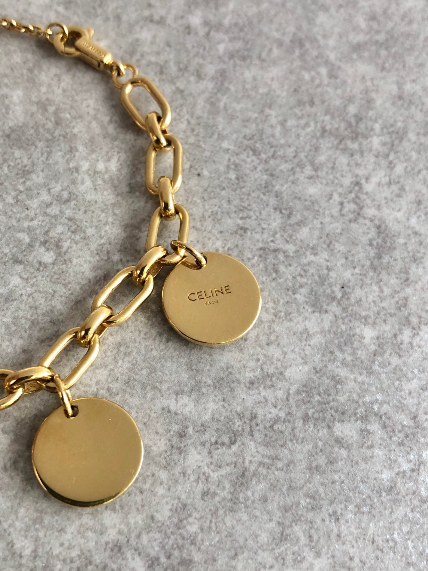 CELINE Logo Charm Bracelet Gold Vintage yin3xg