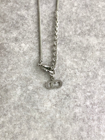 Christian Dior CD Logo Heart Motif Necklace Silver Vintage 2f2nrz