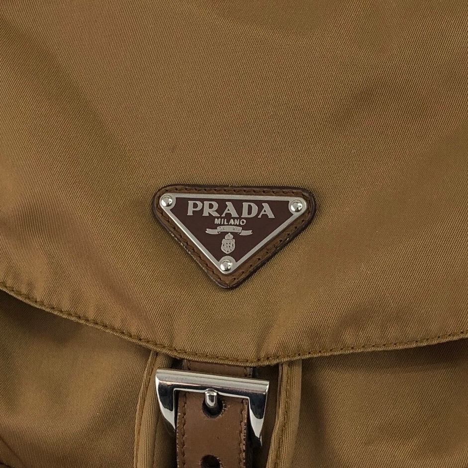 PRADA Tessuto Triangle Logo Double Pocket Backpack Beige Vintage rb8azz