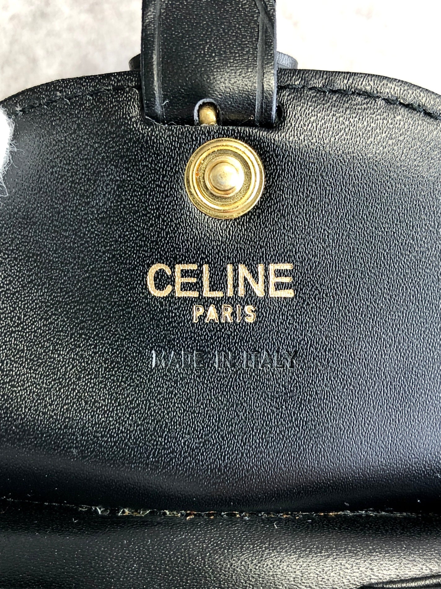 CELINE Front Buckle Coin Purse Black Vintage iygxf2