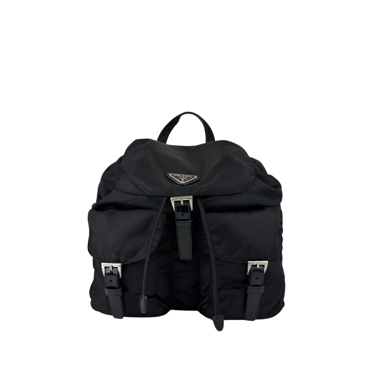 PRADA Tessuto Triangle Logo Double Pocket Backpack Black Vintage 8fef48