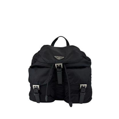 PRADA Tessuto Triangle Logo Double Pocket Backpack Black Vintage 8fef48
