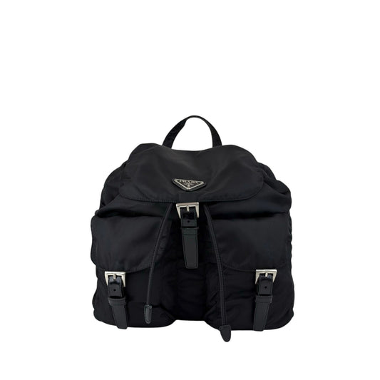 PRADA Tessuto Triangle Logo Double Pocket Backpack Black Vintage 8fef48