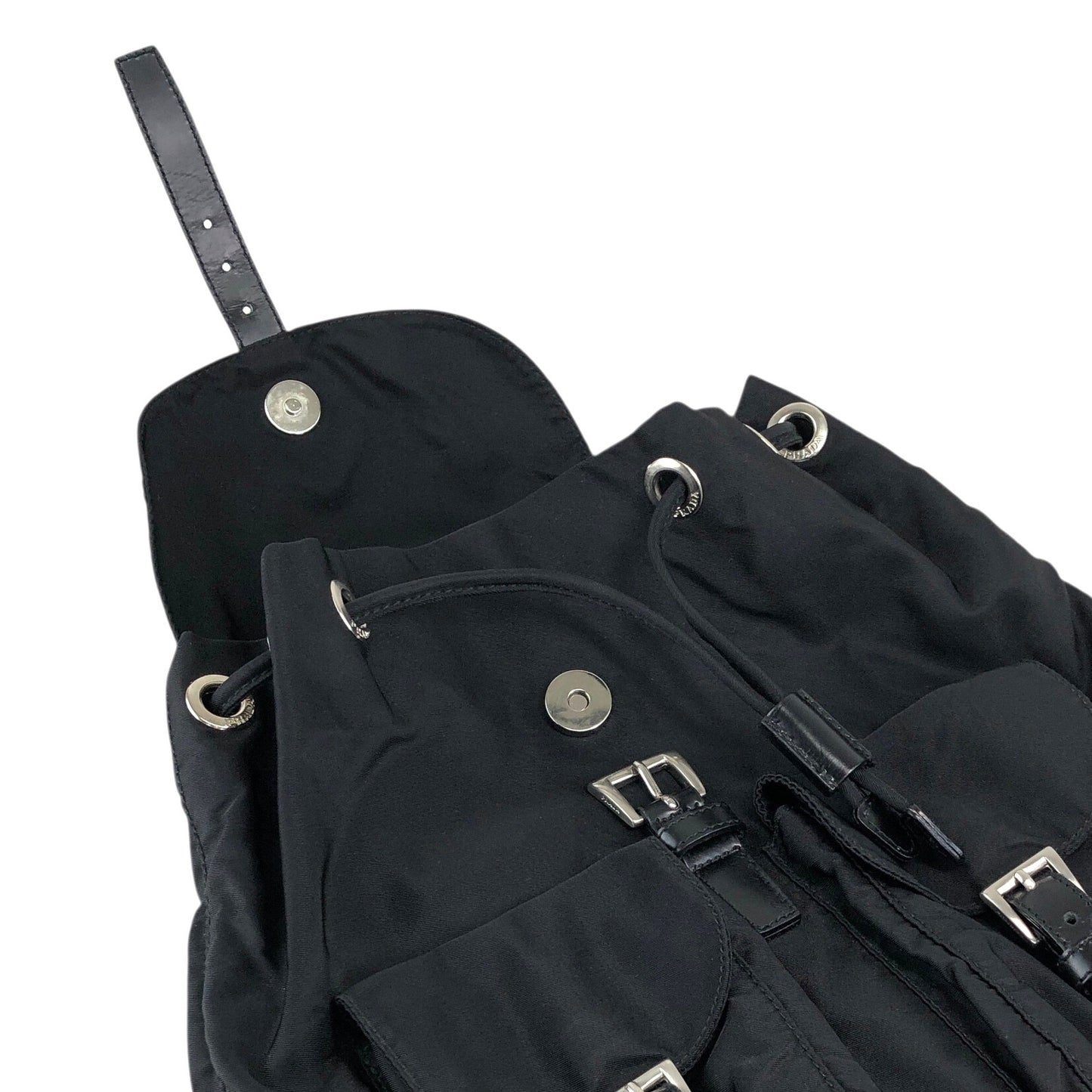 PRADA Tessuto Triangle Logo Double Pocket Backpack Black Vintage 5emm2a