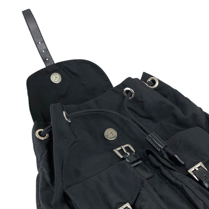 PRADA Tessuto Triangle Logo Double Pocket Backpack Black Vintage 5emm2a