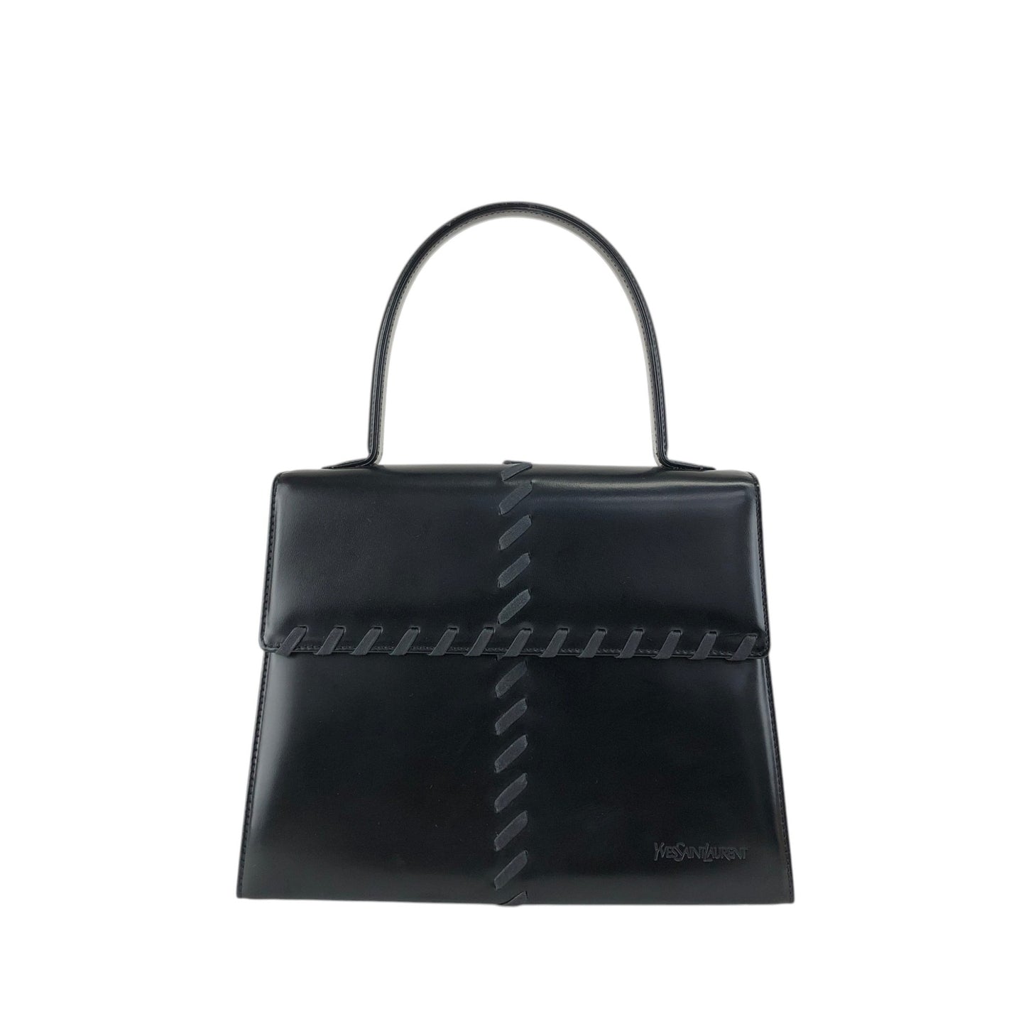 Yves Saint Laurent Logo Embossed Stitch Top Handle Handbag Black Vintage 5rym7i
