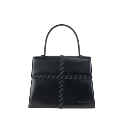 Yves Saint Laurent Logo Embossed Stitch Top Handle Handbag Black Vintage 5rym7i