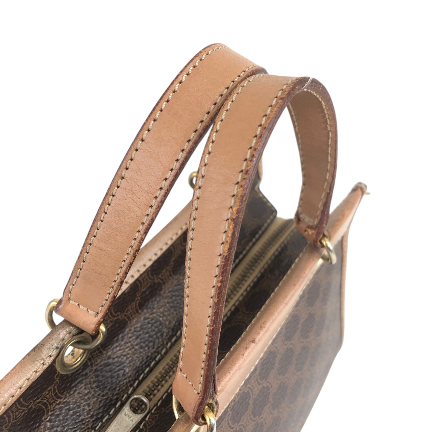 CELINE Macadam Two-way Handbag Shoulder bag Brown Vintage 85it3e