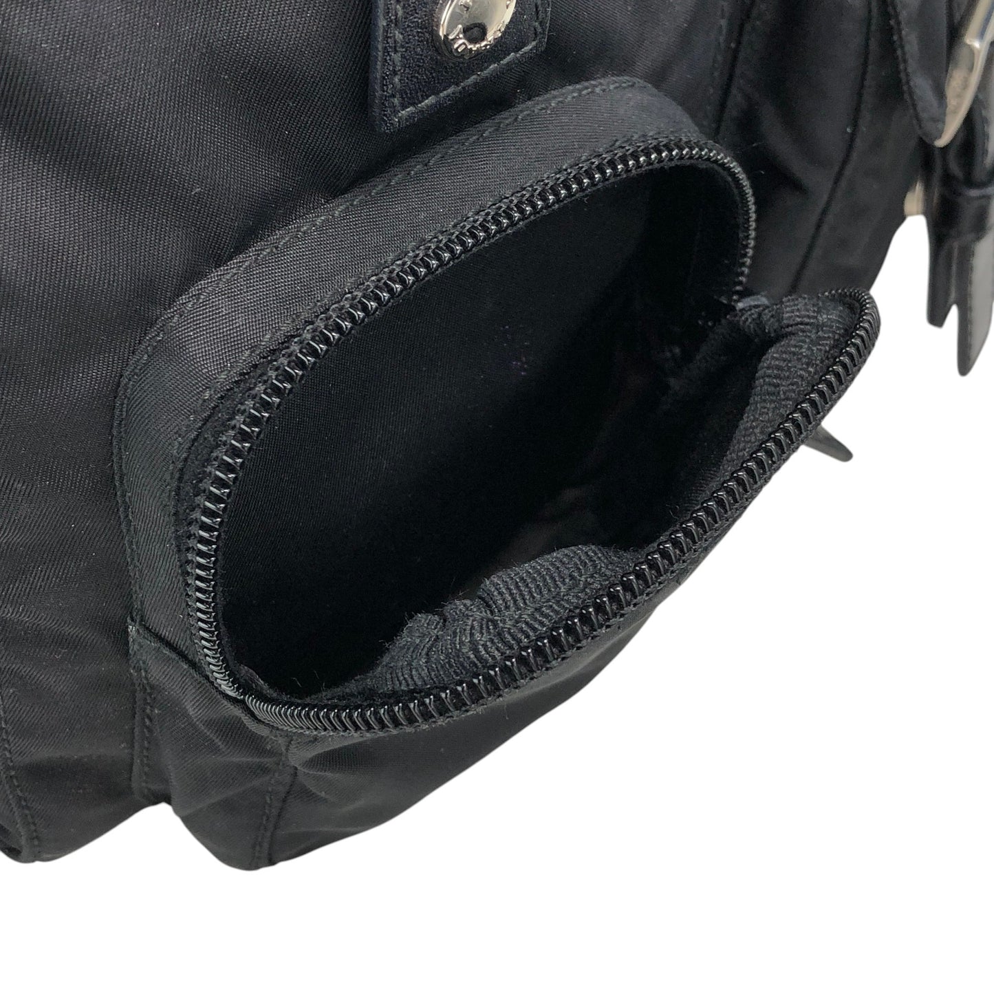 PRADA Tessuto Triangle Logo Front Buckle Front Pocket  Shoulder bag Black Vintage ikphwn