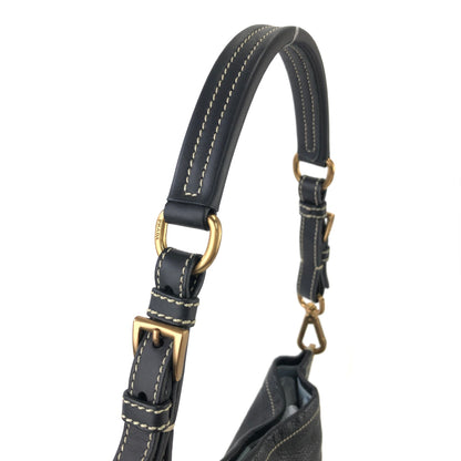 PRADA Triangle Logo Leather Shoulder bag Black Vintage 32faxx