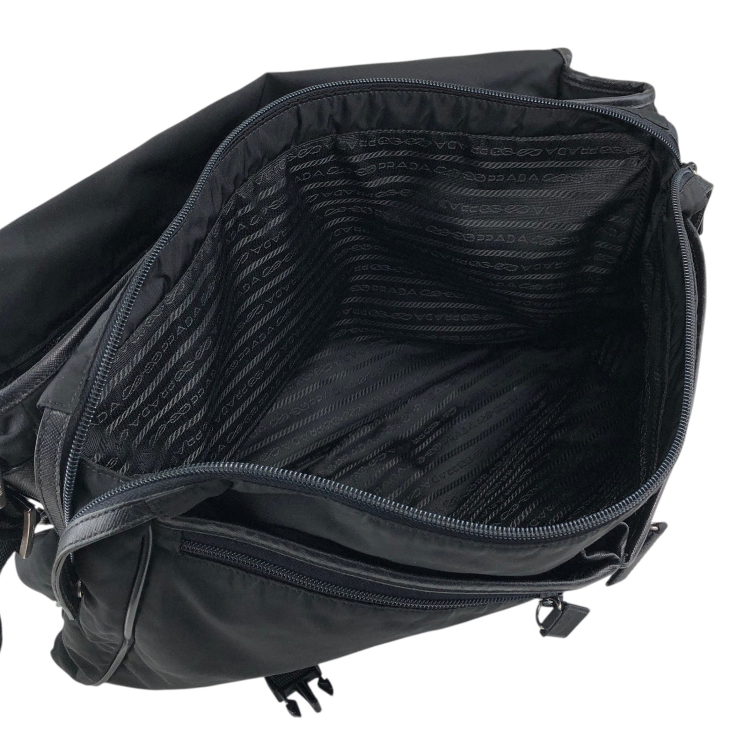 PRADA Tessuto Triangle Logo Front Buckle Shoulder bag Black Vintage n6kgte