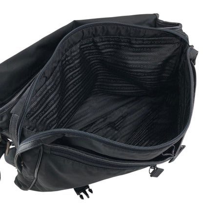PRADA Tessuto Triangle Logo Front Buckle Shoulder bag Black Vintage n6kgte