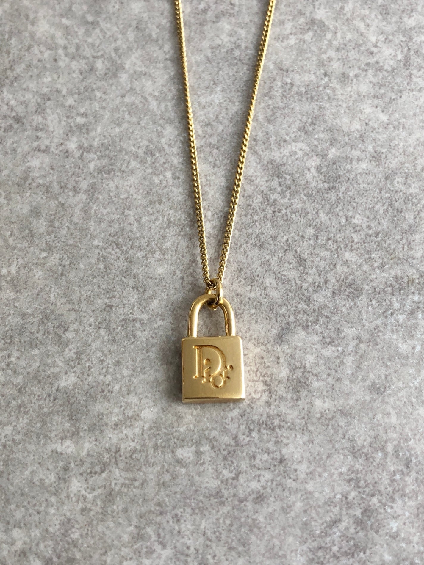 Christian Dior Logo Padlock Necklace Gold Vintage ku5yt7