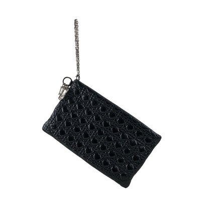 Christian Dior Cannage Logo Charm Handbag Black Vintage gk2smc