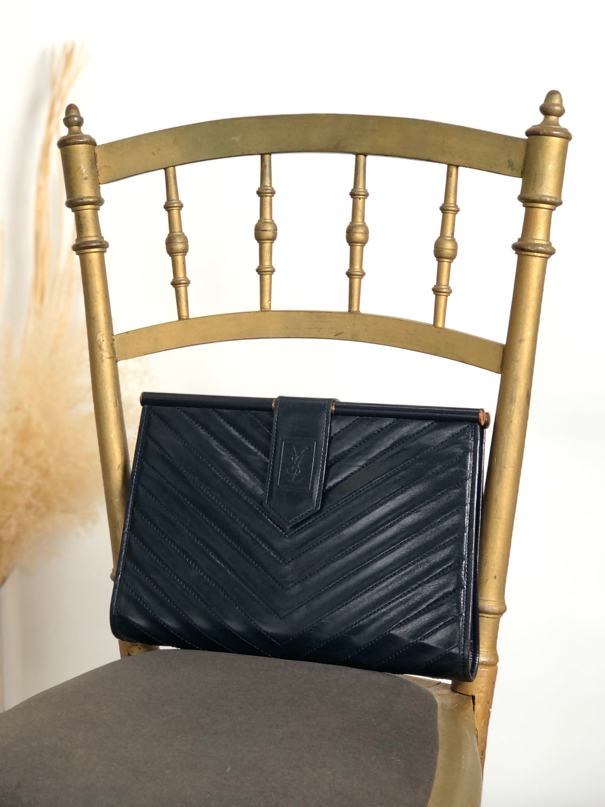 Yves Saint Laurent YSL Logo Clutch bag Navy Vintage j5mjwb