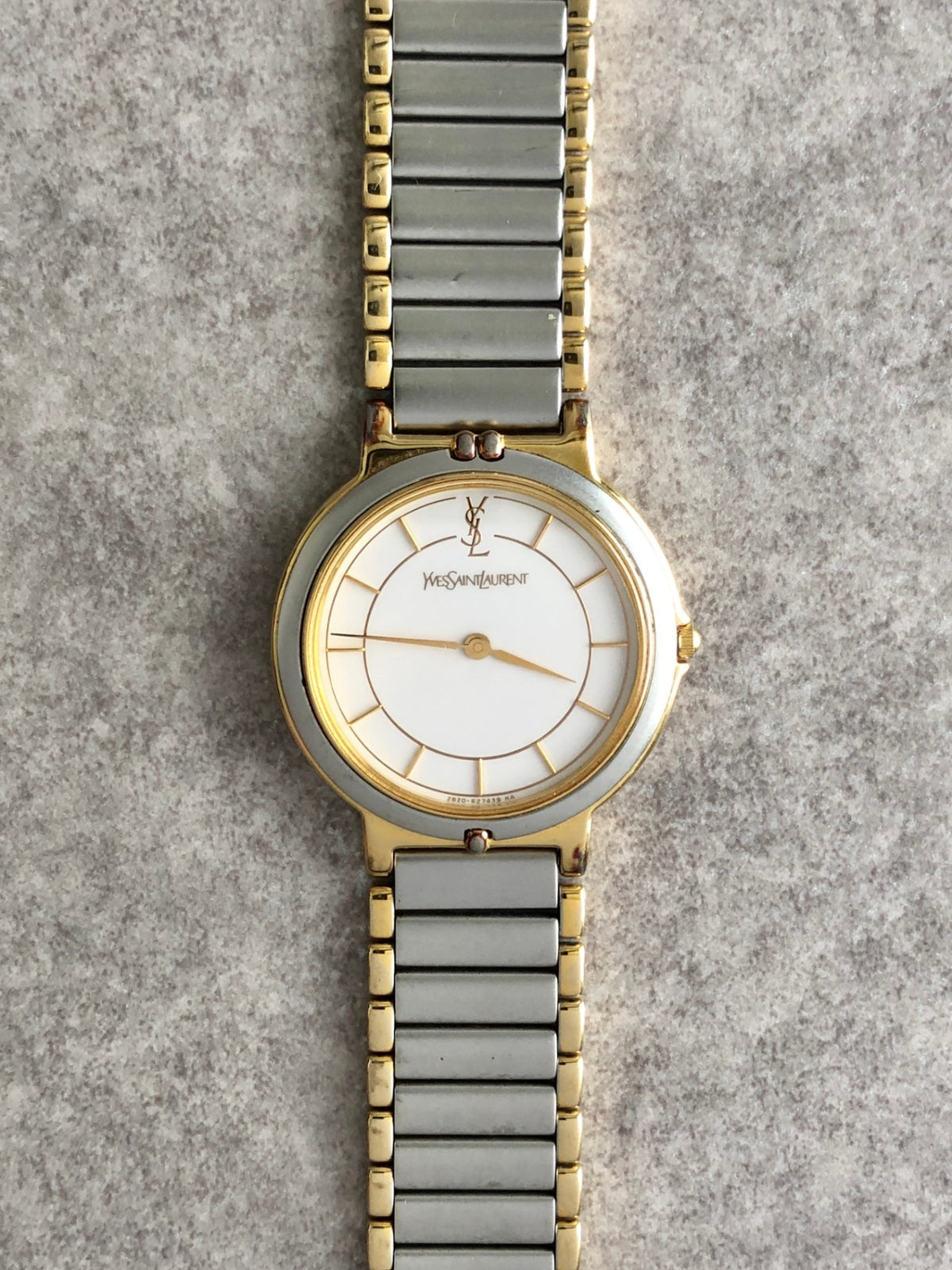 Yves Saint Laurent YSL Logo Quartz Watch Silver×Gold 2823-268440 Yo Vintage zdikrb
