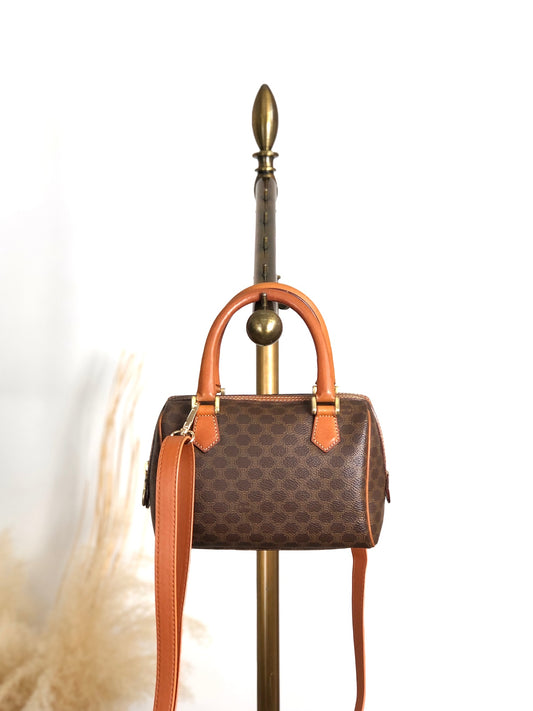 CELINE Macadam Blason Two-way Small Boston bag Shoulder bag Brown Vintage 8ugiwc