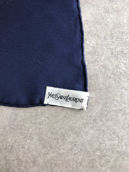 Yves Saint Laurent YSL Logo Silk Scarf Navy×Red Vintage 8bb6cj