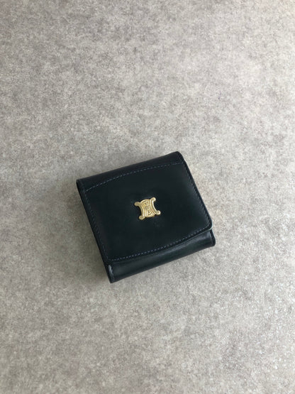 CELINE Triomphe Coin Purse Black Vintage 6fv42e