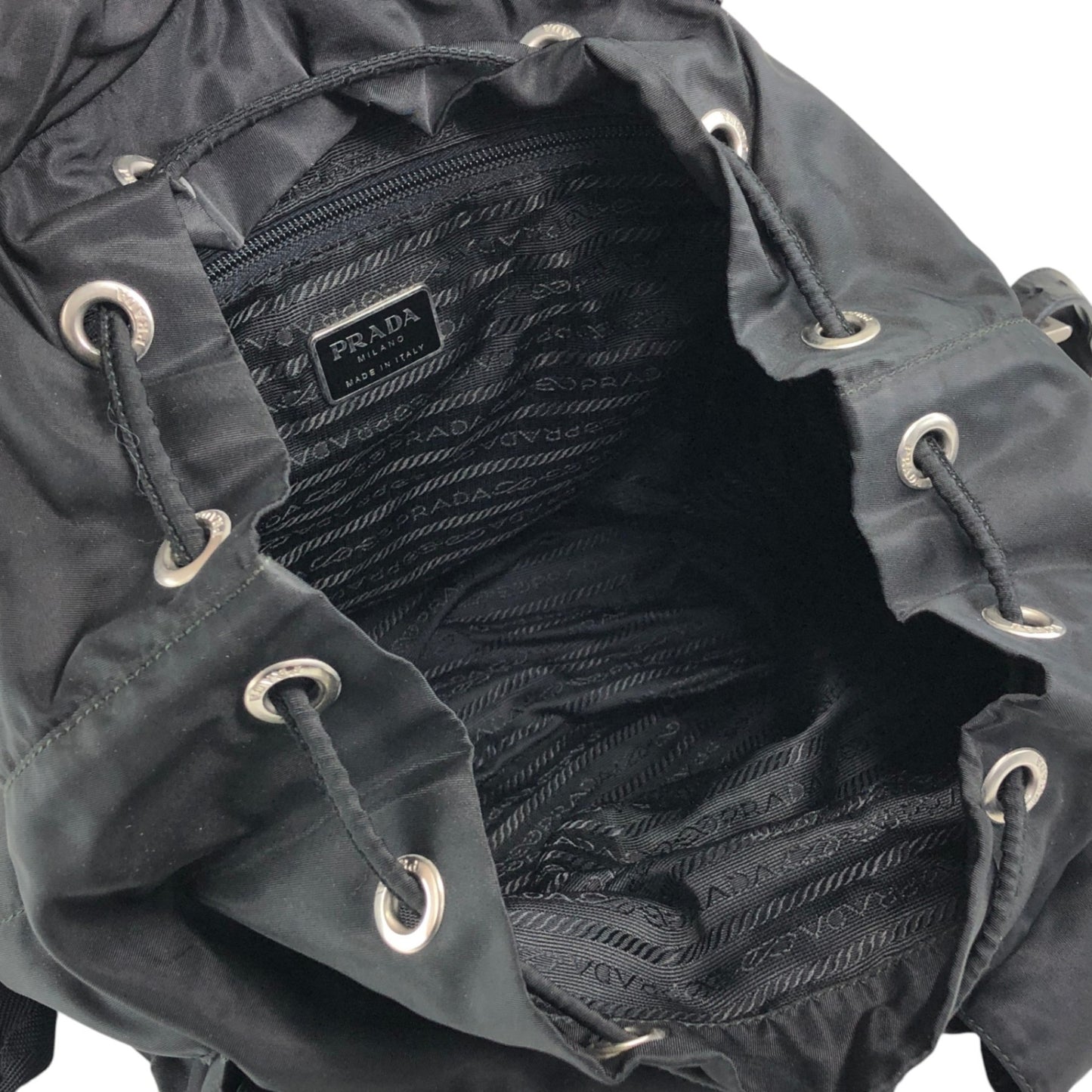 PRADA Tessuto Triangle Logo Double Pocket Backpack Black Vintage mehbr8