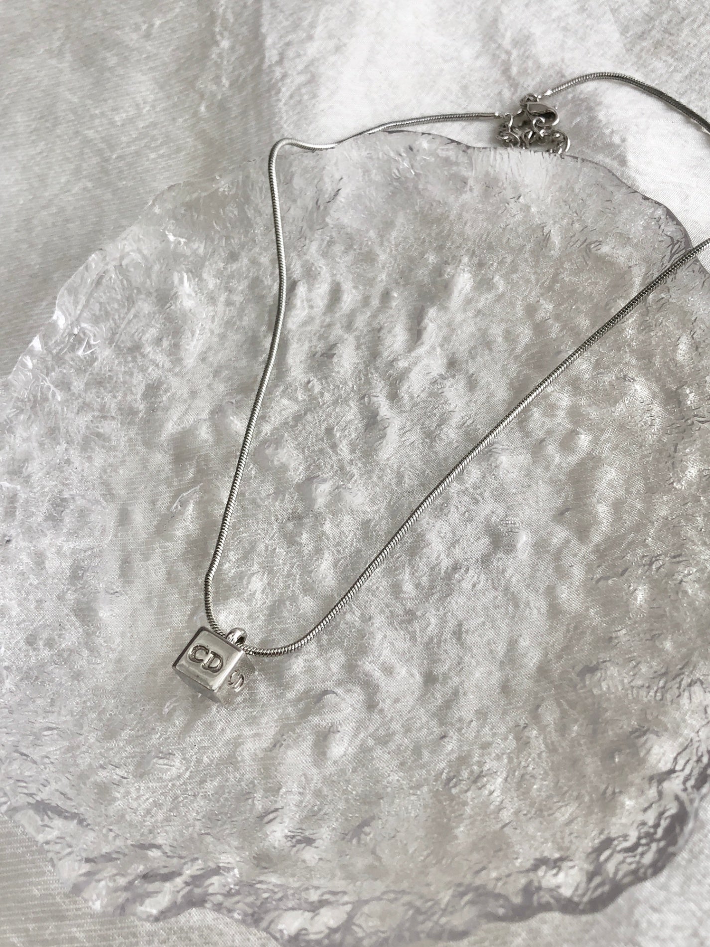 Christian Dior CD Logo Necklace Silver Vintage 78xusc