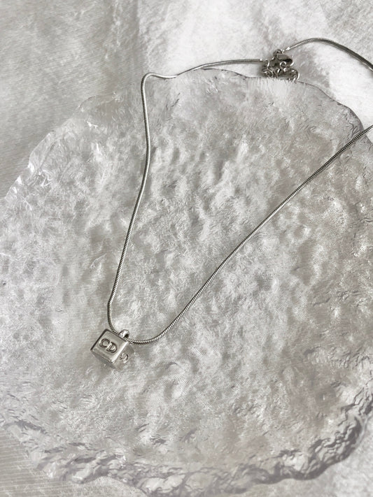 Christian Dior CD Logo Necklace Silver Vintage 78xusc