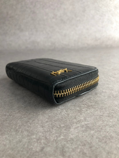 Yves Saint Laurent YSL Logo Coin Purse Black Vintage 3ra84p
