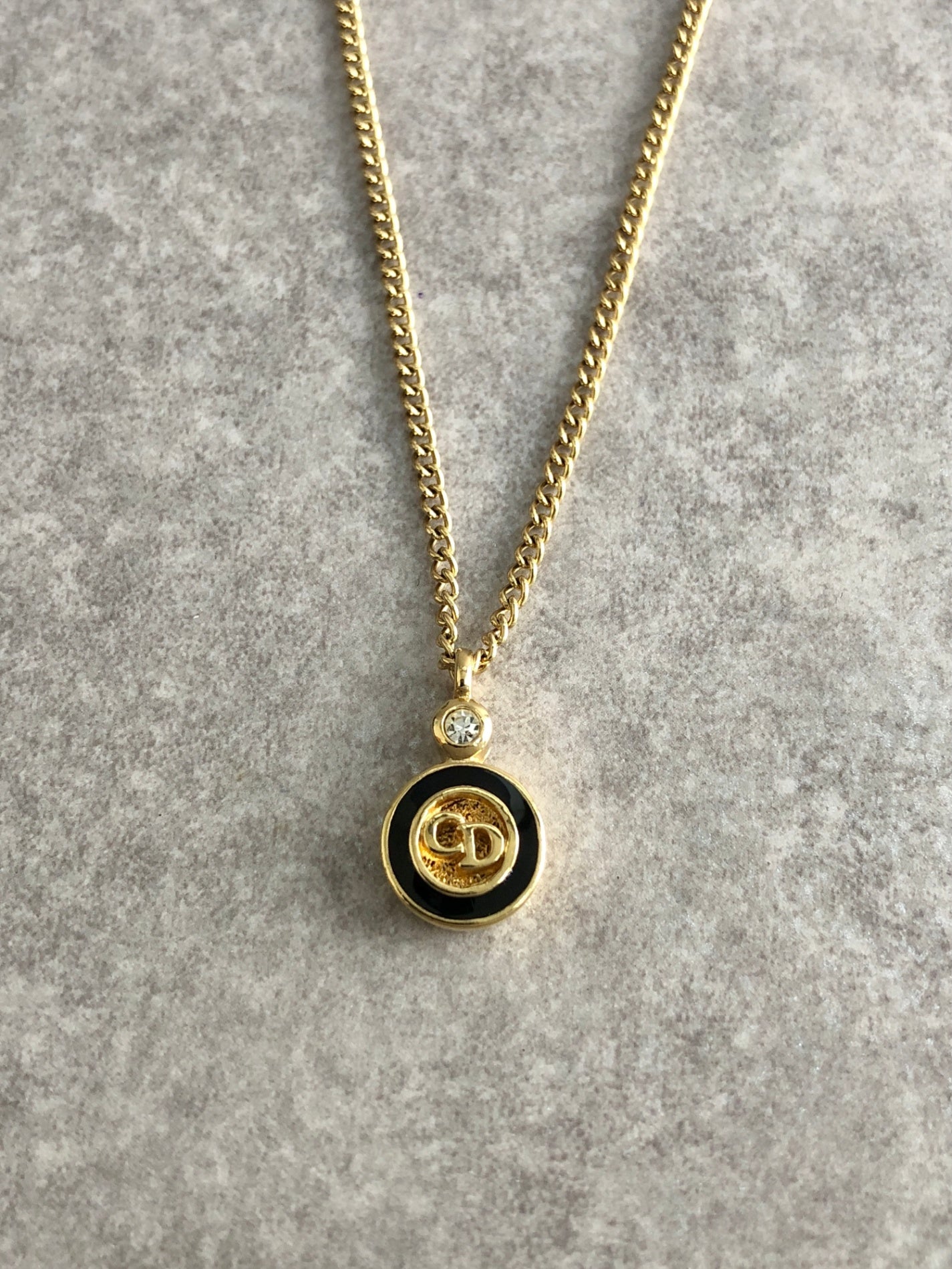 Christian Dior CD Logo Rhinestone Necklace Gold Vintage 3rza6f