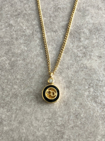Christian Dior CD Logo Rhinestone Necklace Gold Vintage 3rza6f