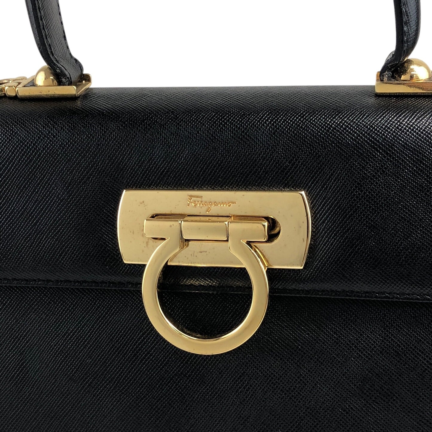 Salvatore Ferragamo Gancini Two-way Handbag Shoulder bag Black Vintage 67icsp