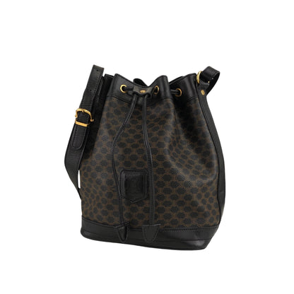 CELINE Macadam Blason Drawstring Shoulder bag Black Vintage mujneu