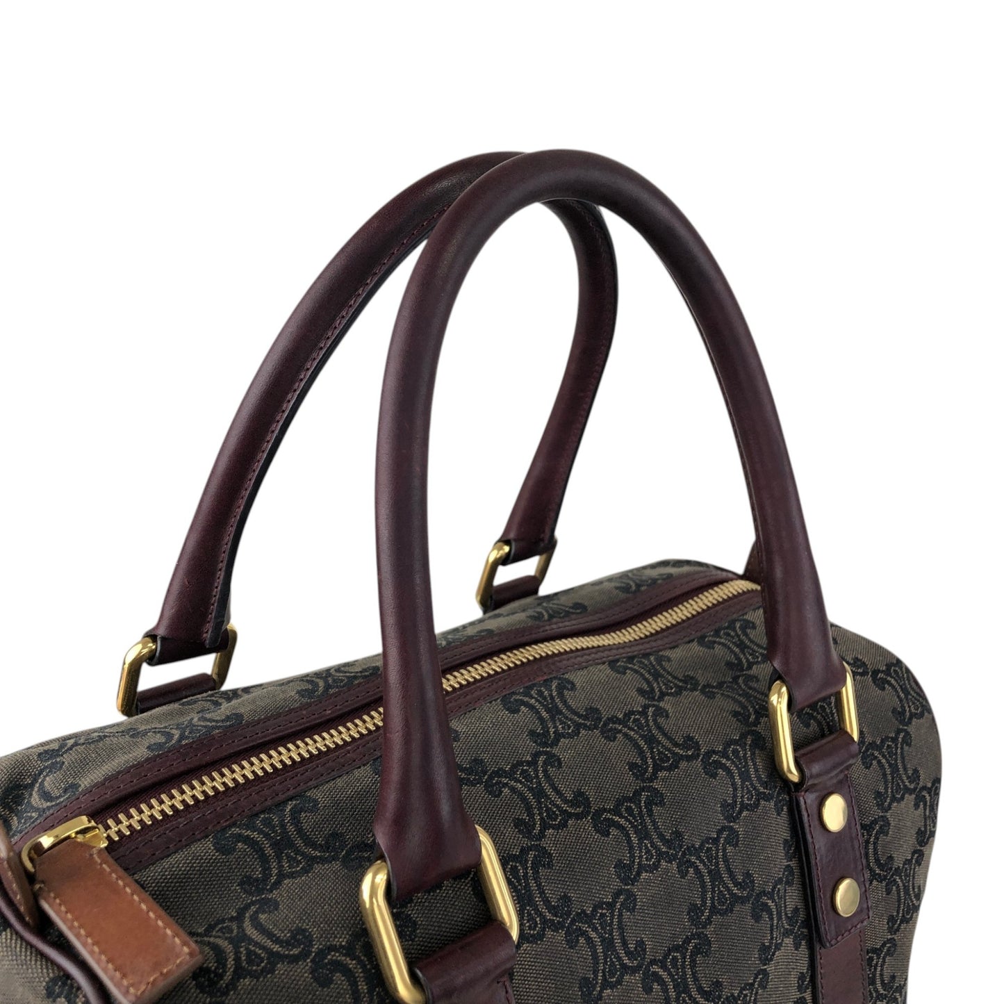 CELINE Blason Small Boston bag Handbag Gray Bordeaux Vintage iksjrc