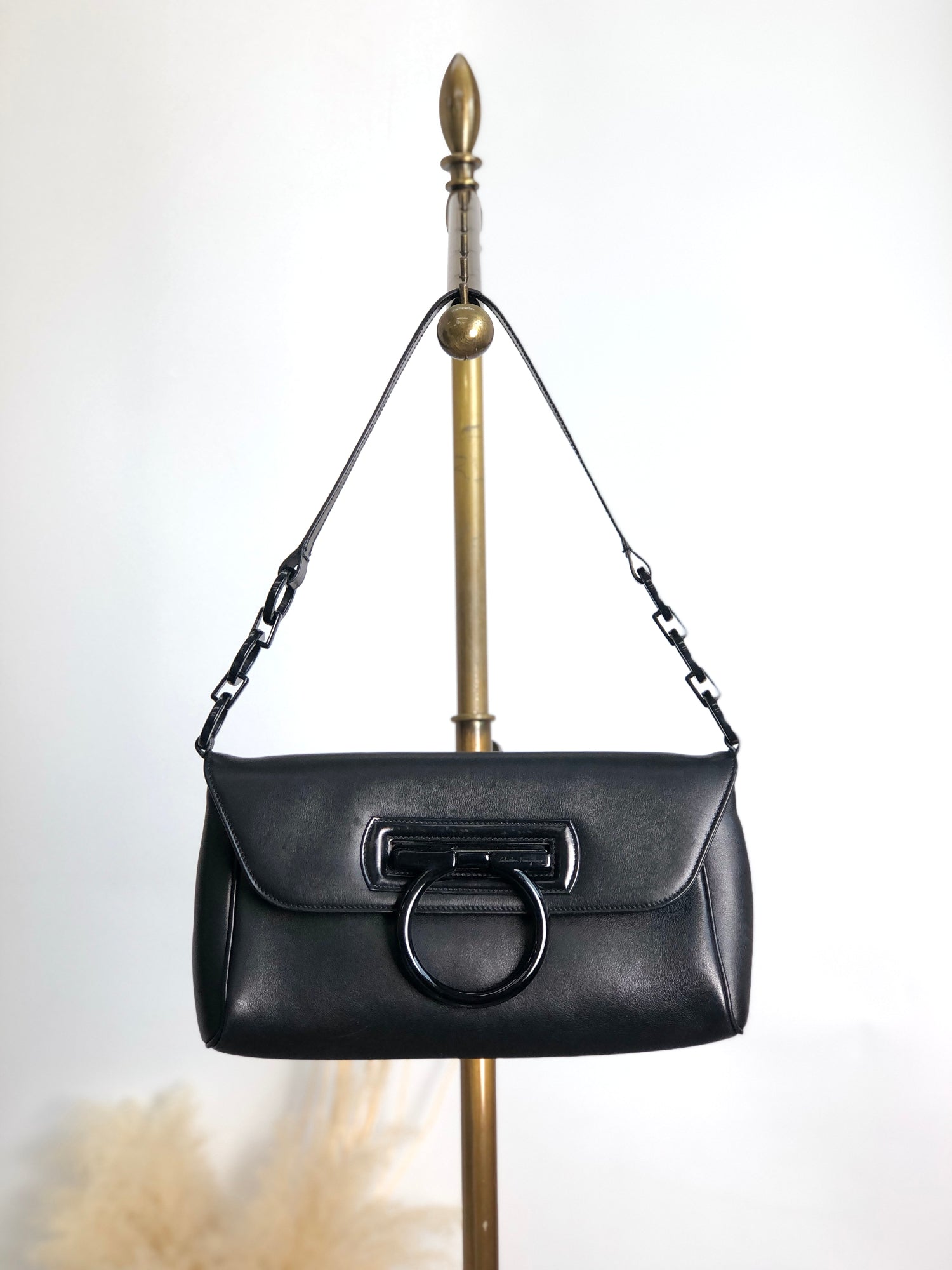Salvatore Ferragamo Vintage Black Leather Shoulder Bag | eBay