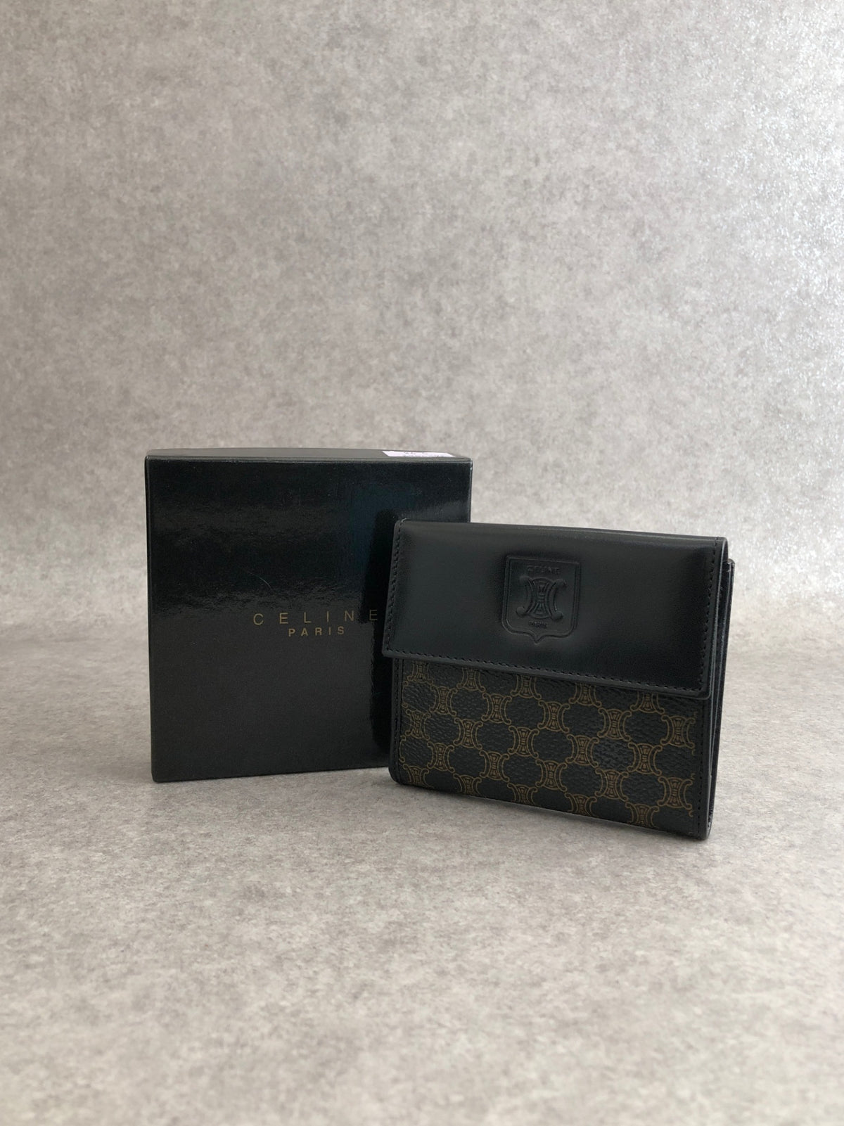 CELINE Macadam Blason Folded Wallet Black Vintage sgwg3a