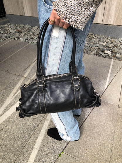 PRADA Logo Embossed Belt Handbag Black Vintage m8shz4